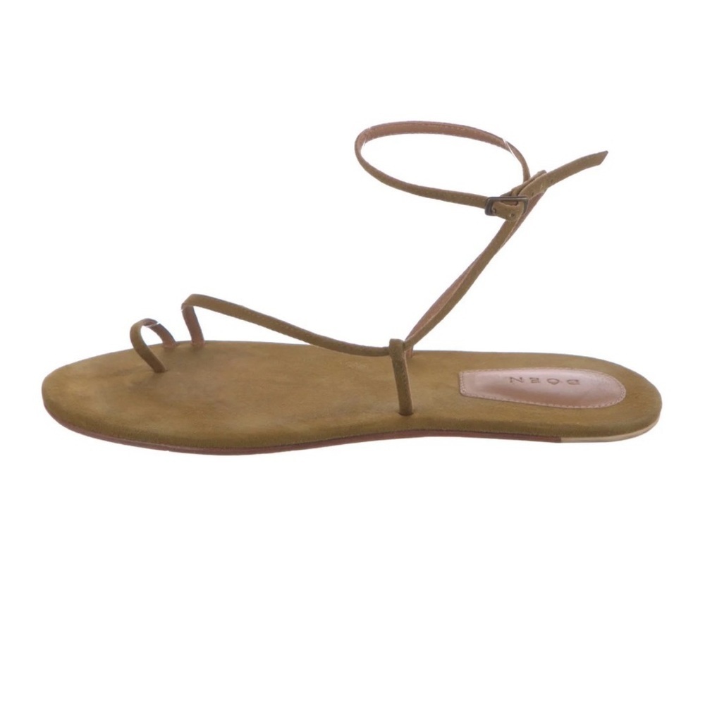 Doen Suede Ankle Wrap Thong Sandals in Olive Green - Size 36